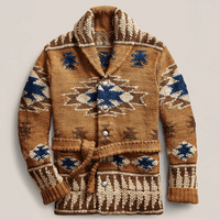 Men’s Cardigan with Belted Shawl Collar | Knitted Western Style Jumper