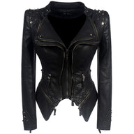 Women’s Gothic Leather Jacket | Black Fitted Zip Up Stylish Winter Coat for Ladies