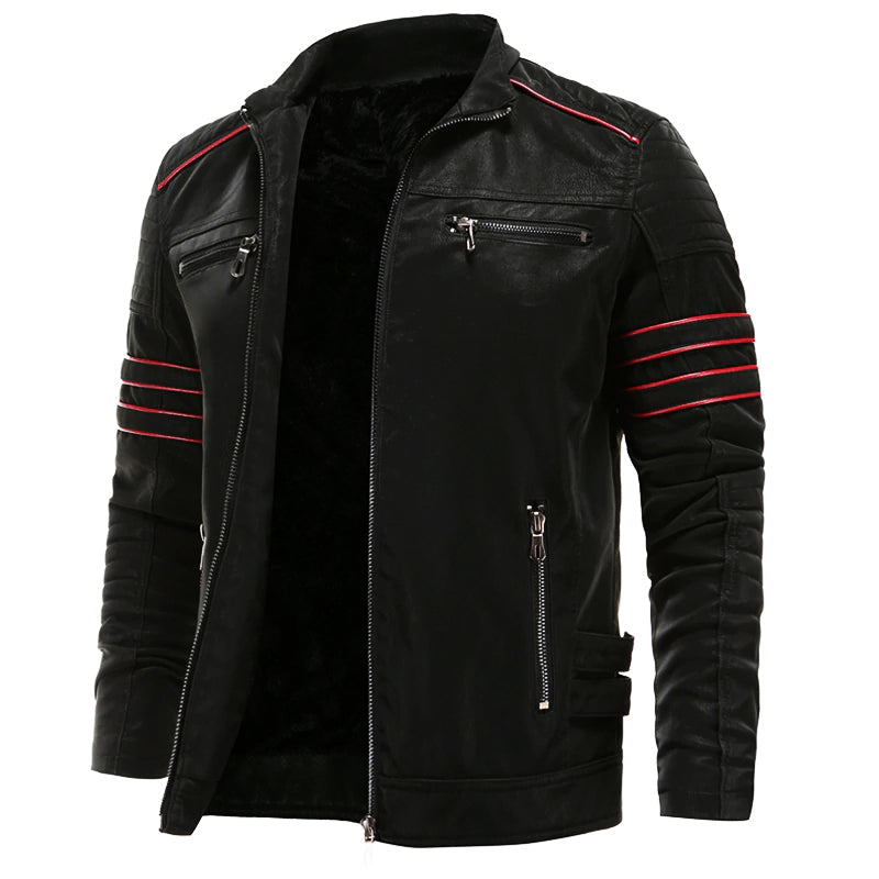 Men’s Leather Jacket | Black Faux Leather Biker Style Winter Coat
