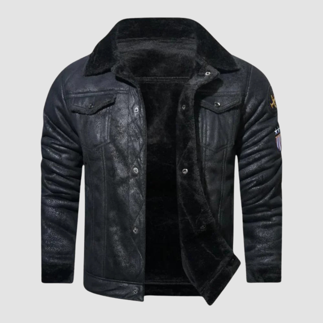 Men’s Leather Bomber Jacket in Classic Pilot Style | Warm Winter Jacket