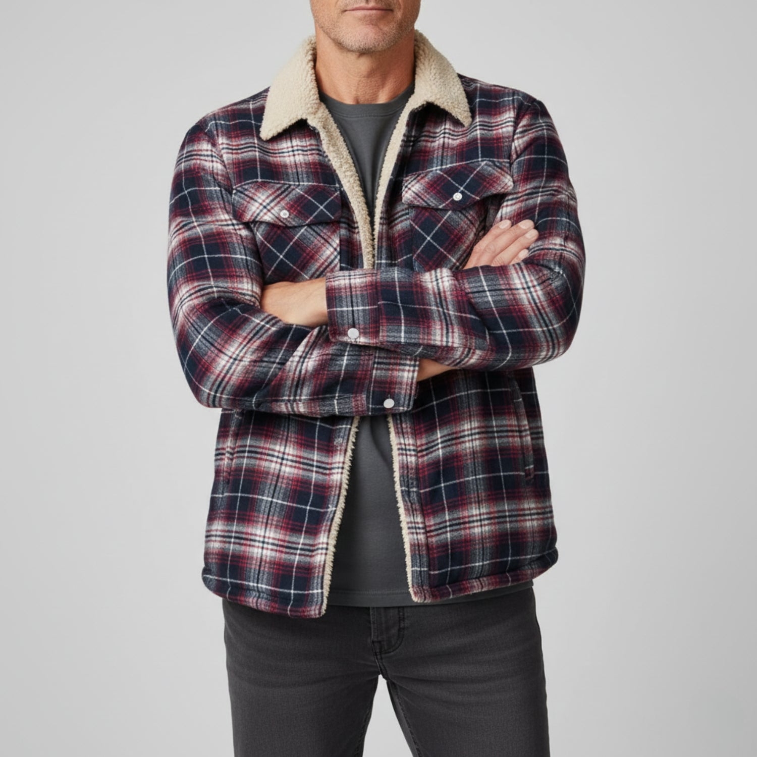Men’s Checked Winter Jacket in Warm Casual Style | Fleece Lined Outdoor Coat
