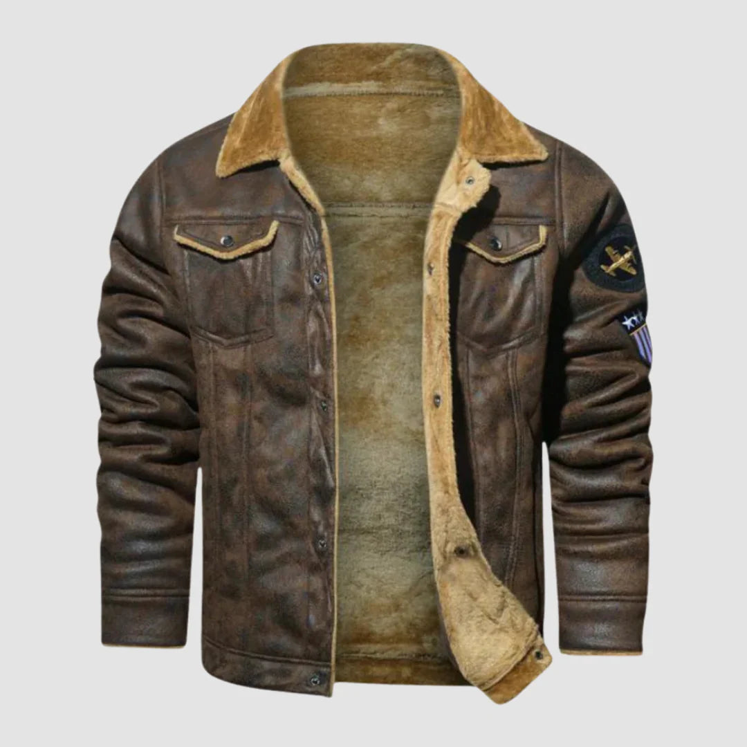 Men’s Leather Bomber Jacket in Classic Pilot Style | Warm Winter Jacket
