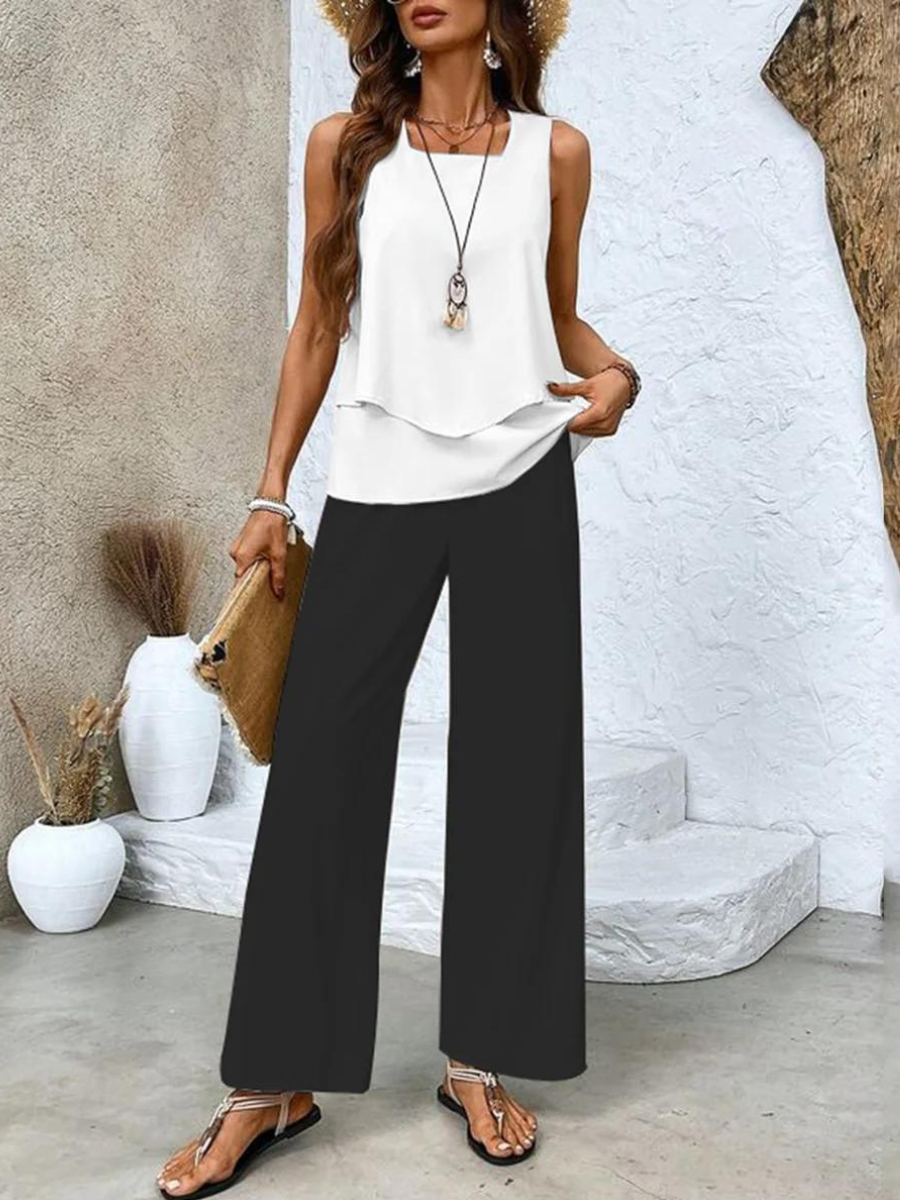 Sleeveless Two-Piece Set | Straight Leg Trousers | Chic Look
