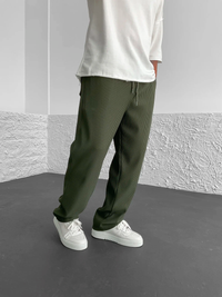 Men’s Ribbed Trousers | Elastic Waistband | Adjustable Drawstring | Relaxed Straight-Leg Fit