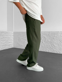 Men’s Ribbed Trousers | Elastic Waistband | Adjustable Drawstring | Relaxed Straight-Leg Fit