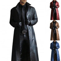 Men’s Long Faux Leather Trench Coat | Classic Winter Jacket