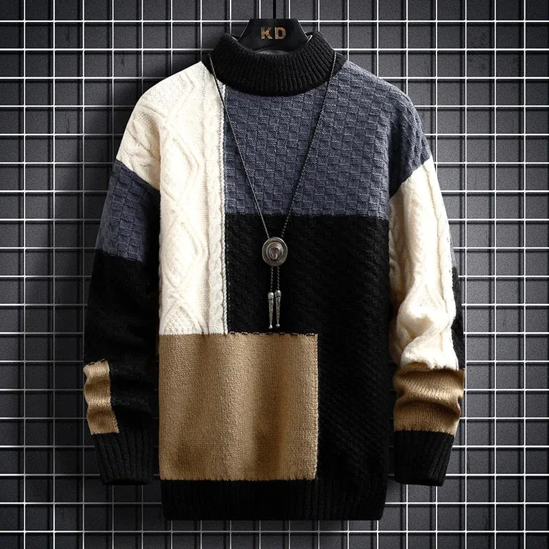 Men’s Patchwork Knit Jumper | Colour Block Design | Casual Winter Layer