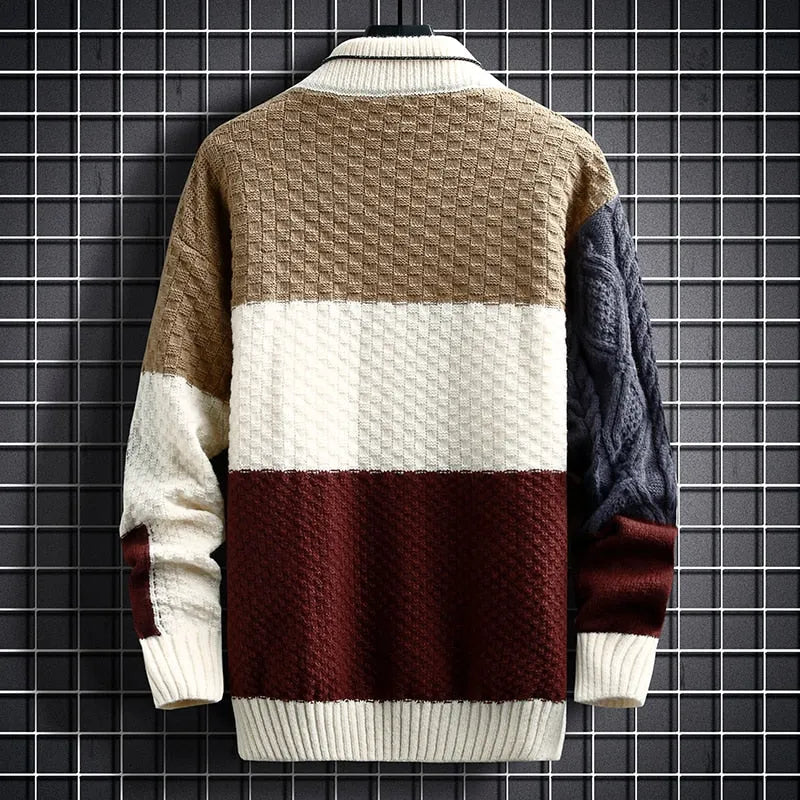Men’s Patchwork Knit Jumper | Colour Block Design | Casual Winter Layer