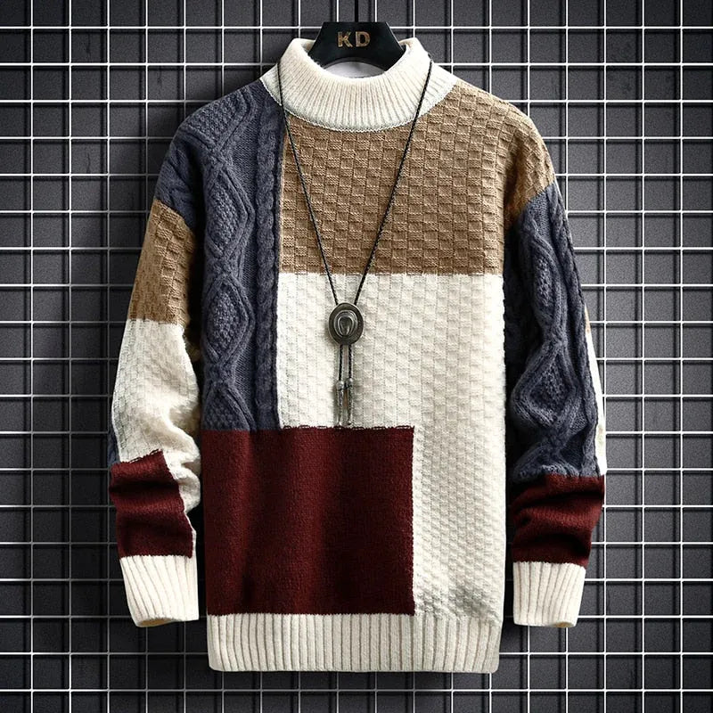 Men’s Patchwork Knit Jumper | Colour Block Design | Casual Winter Layer