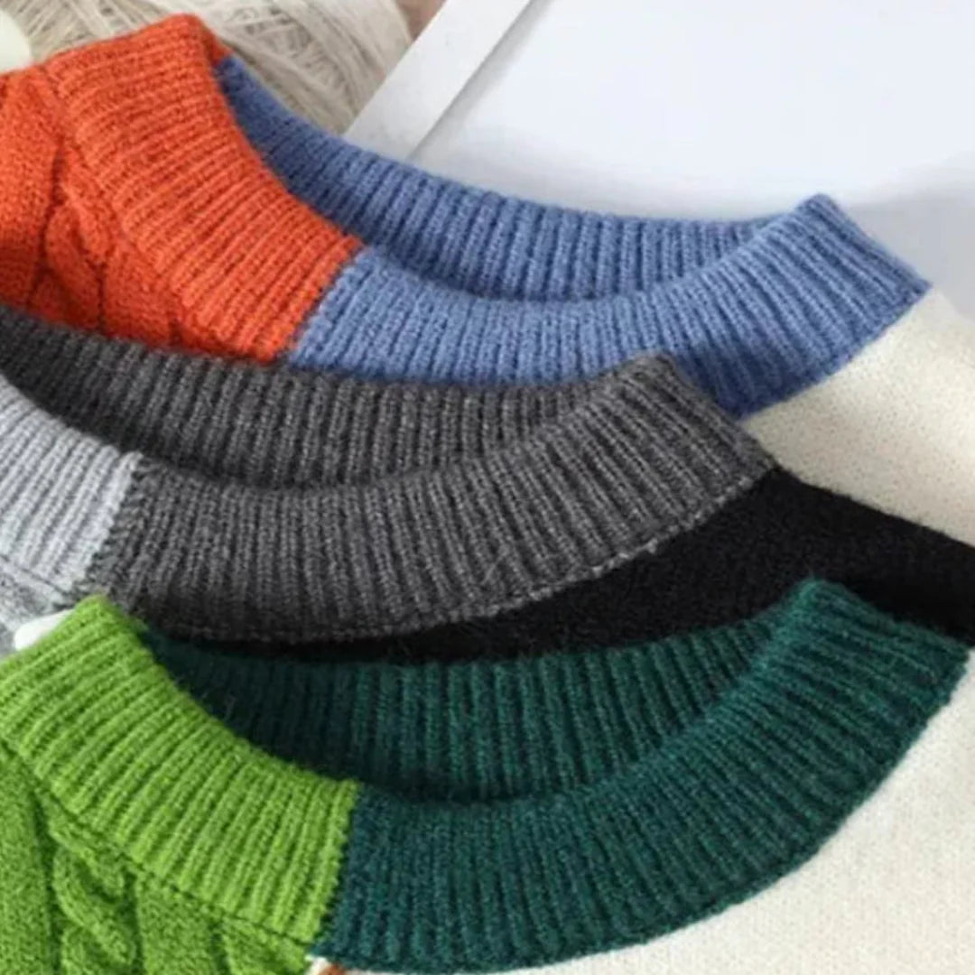 Men’s Patchwork Knit Sweater | Casual Winter Layer | Colour Block Style