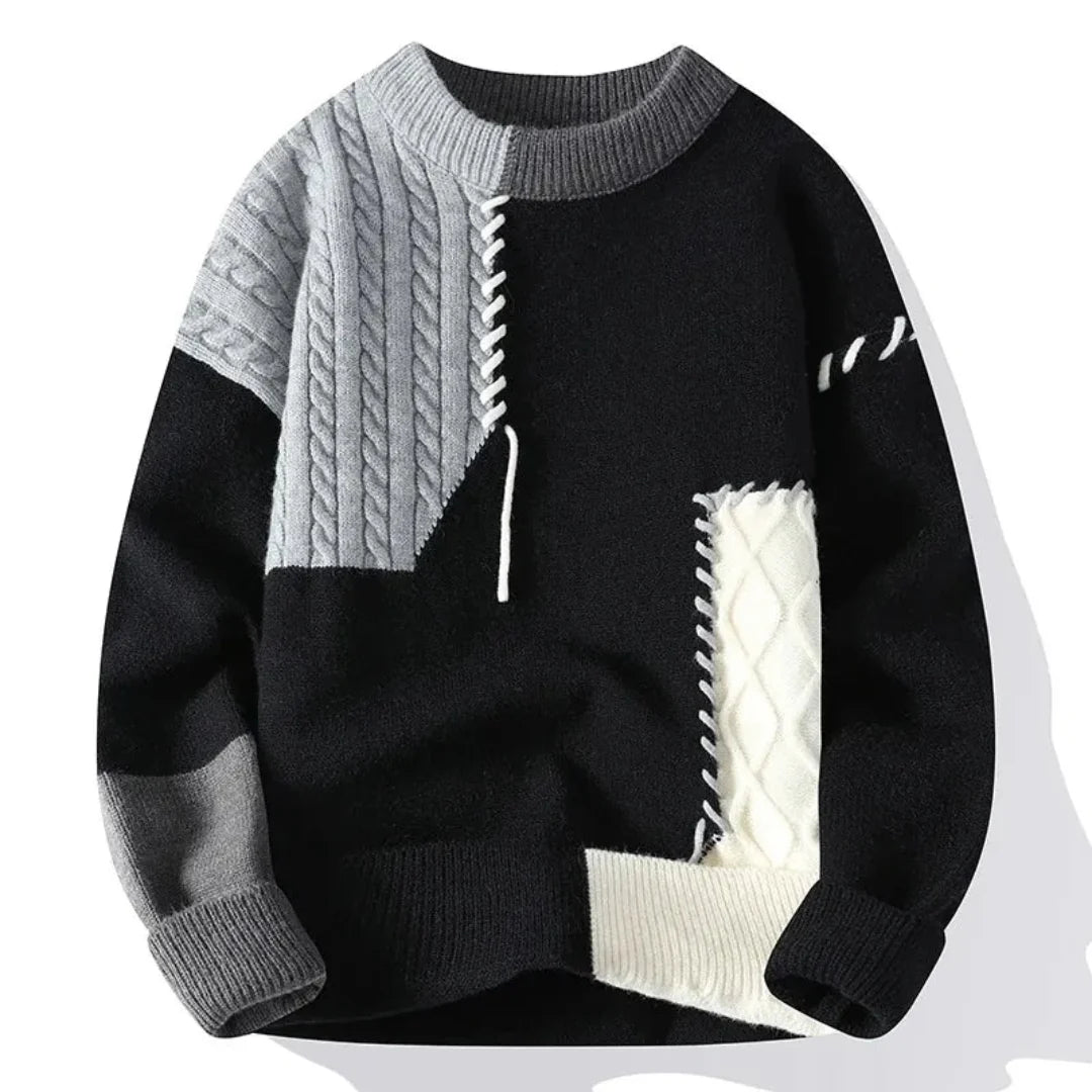Men’s Patchwork Knit Sweater | Casual Winter Layer | Colour Block Style