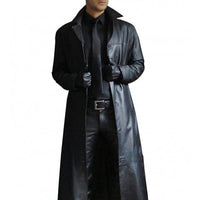Men’s Long Faux Leather Trench Coat | Classic Winter Jacket