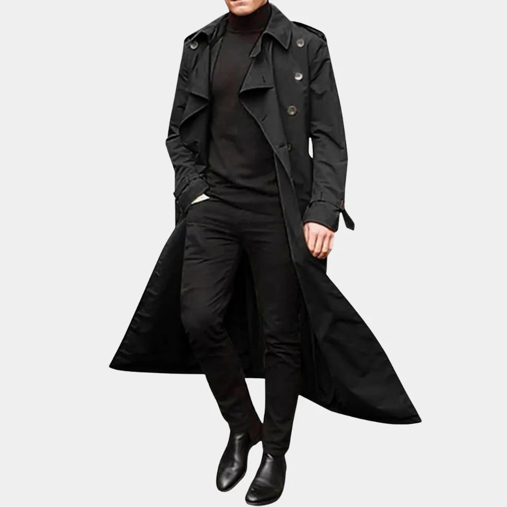 Men’s Long Trench Coat in Winter Casual Style | Warm Overcoat for Cold Weather