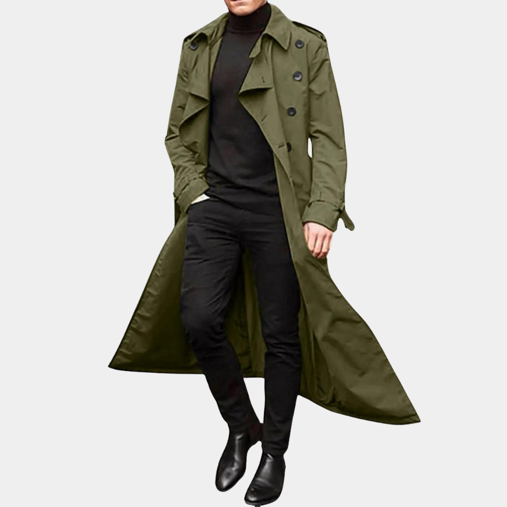 Men’s Long Trench Coat in Winter Casual Style | Warm Overcoat for Cold Weather