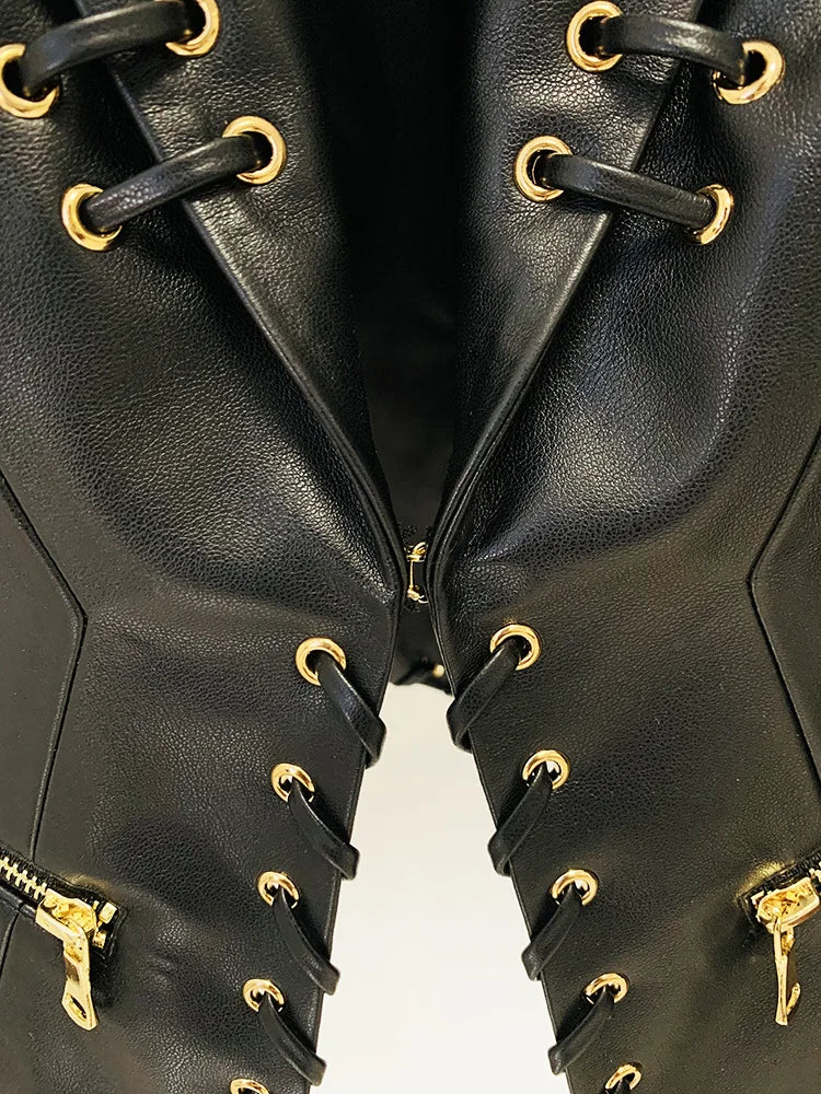 Women’s Leather Jacket with Rope Lacing | Stylish Short Jacket