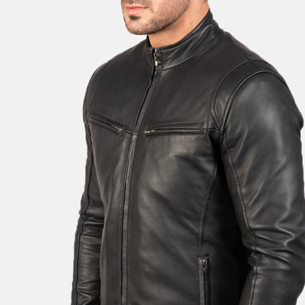 Men’s Black Biker Jacket in Modern Slim Fit | Stylish Leather Look Jacket