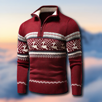Men’s Half Zip Knitted Sweater in Festive Fair Isle Style | Warm Winter Jumper
