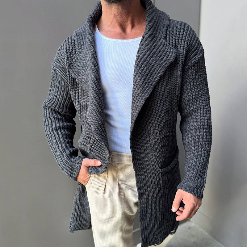 Men’s Knit Vest Cardigan with Stand Collar | Mid-Length Smart Casual Layer