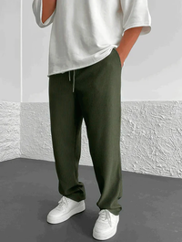 Men’s Ribbed Trousers | Elastic Waistband | Adjustable Drawstring | Relaxed Straight-Leg Fit
