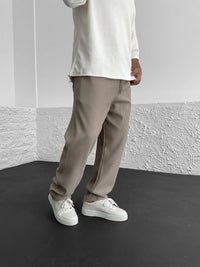Men’s Ribbed Trousers | Elastic Waistband | Adjustable Drawstring | Relaxed Straight-Leg Fit