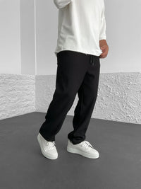 Men’s Ribbed Trousers | Elastic Waistband | Adjustable Drawstring | Relaxed Straight-Leg Fit