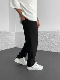 Men’s Ribbed Trousers | Elastic Waistband | Adjustable Drawstring | Relaxed Straight-Leg Fit