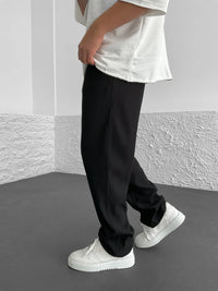 Men’s Ribbed Trousers | Elastic Waistband | Adjustable Drawstring | Relaxed Straight-Leg Fit