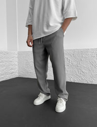 Men’s Ribbed Trousers | Elastic Waistband | Adjustable Drawstring | Relaxed Straight-Leg Fit