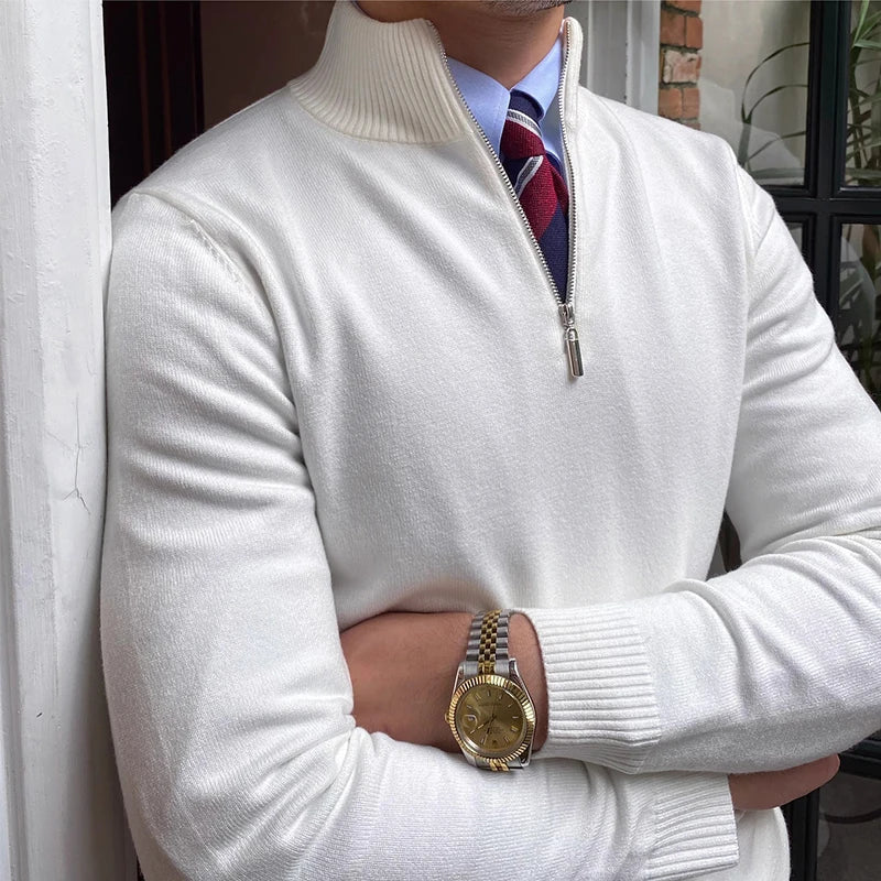 Men’s Half Zip Jumper | Smart Knitwear | Lightweight Layer | High Collar Sweater