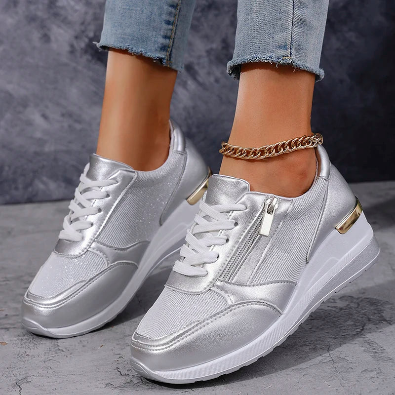 Women’s Metallic Trainers | Lace Up | Zip Detail