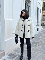 Women’s Elegant Winter Coat with Button Design | Versatile Ladies Jacket