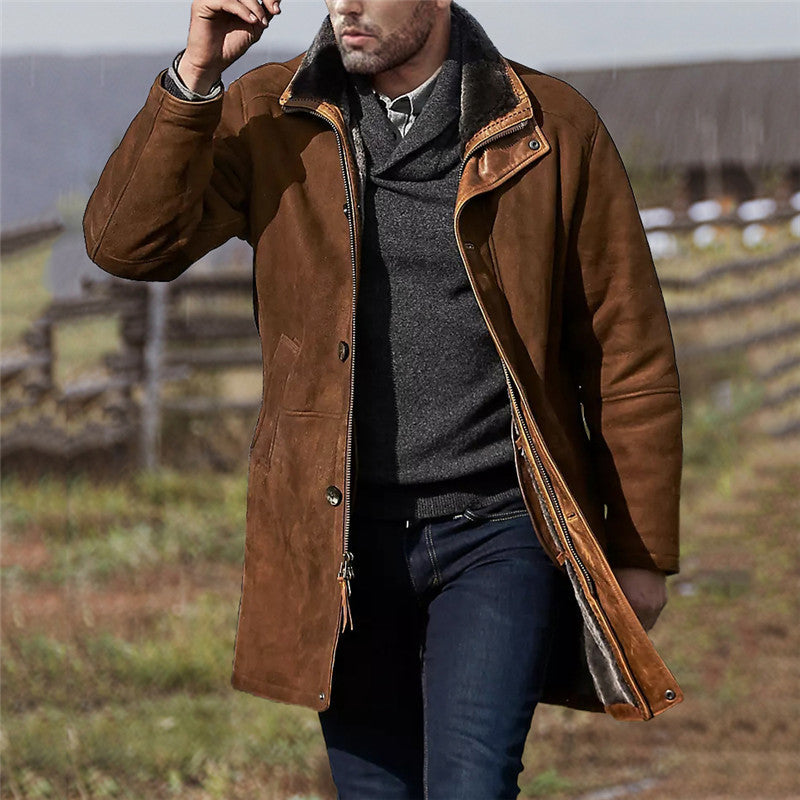 Men’s Brown Suede Jacket with Hooded Winter Style | Warm Casual Coat
