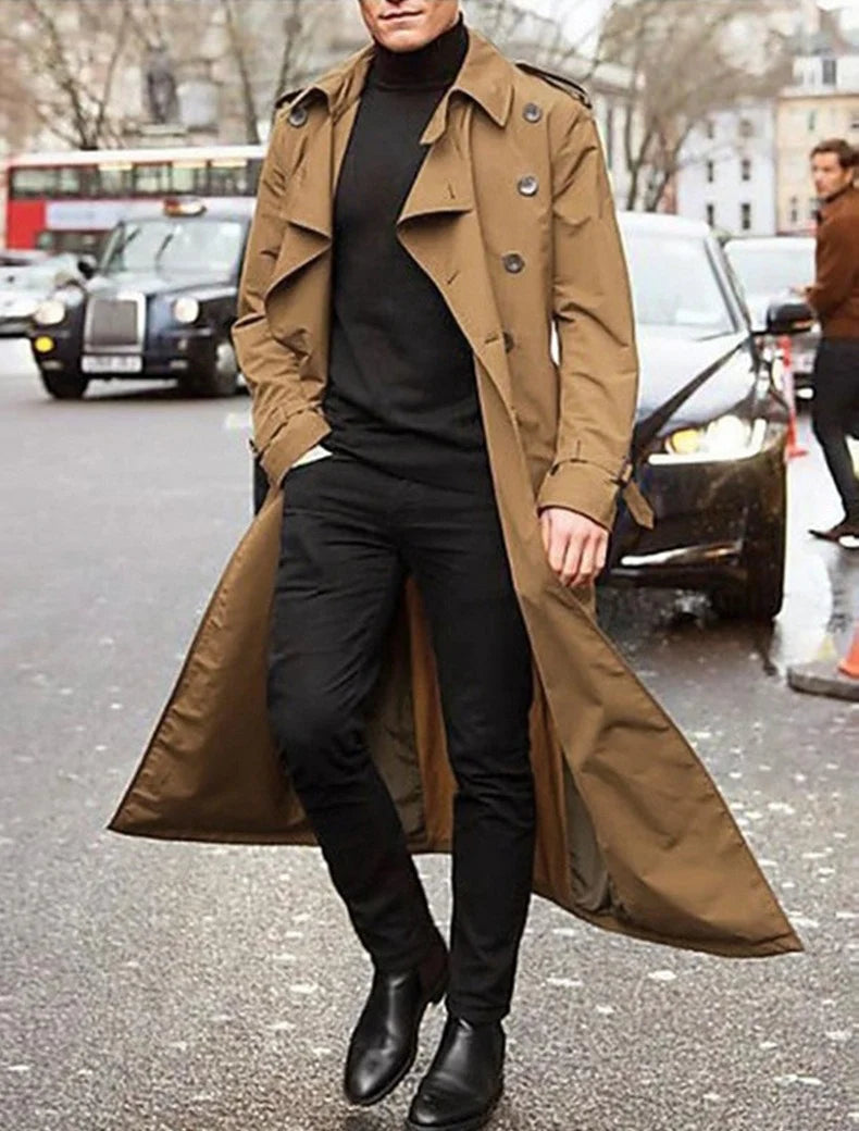 Men’s Long Trench Coat in Winter Casual Style | Warm Overcoat for Cold Weather