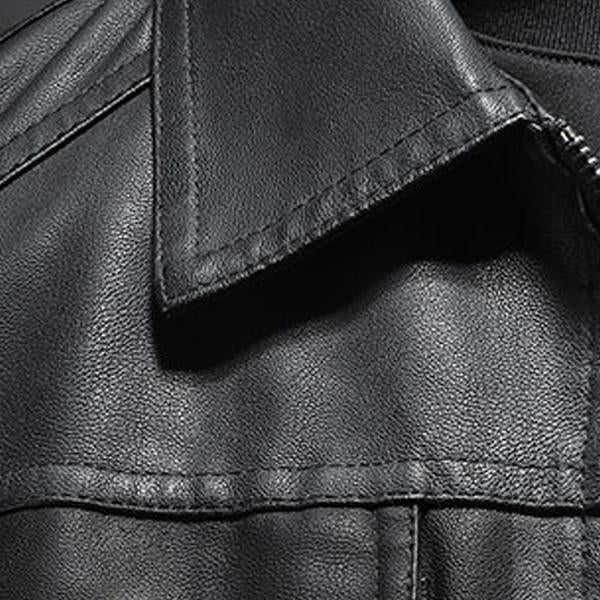 Men’s Leather Biker Jacket with Lapel Collar | Timeless Slim Fit Moto Coat