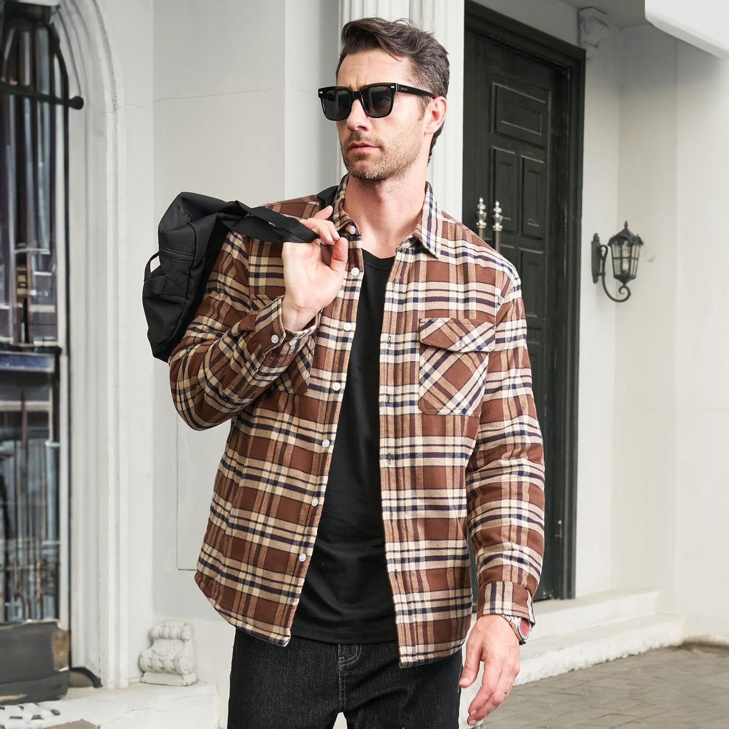 Men’s Fleece Lined Plaid Jacket in Cotton Shirt Style | Warm Winter Casual Coat