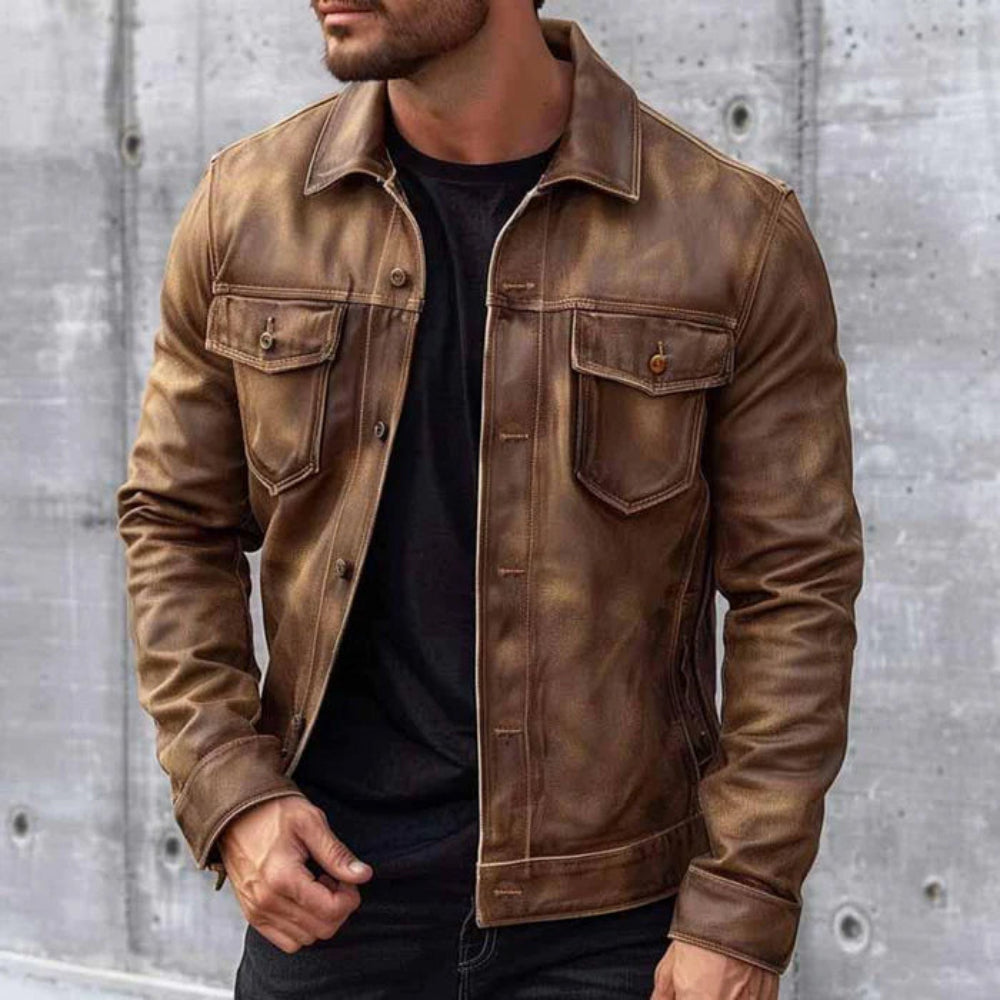 Men’s Leather Jacket in Classic Zip-Up Fit | Stylish Casual and Winter Coat