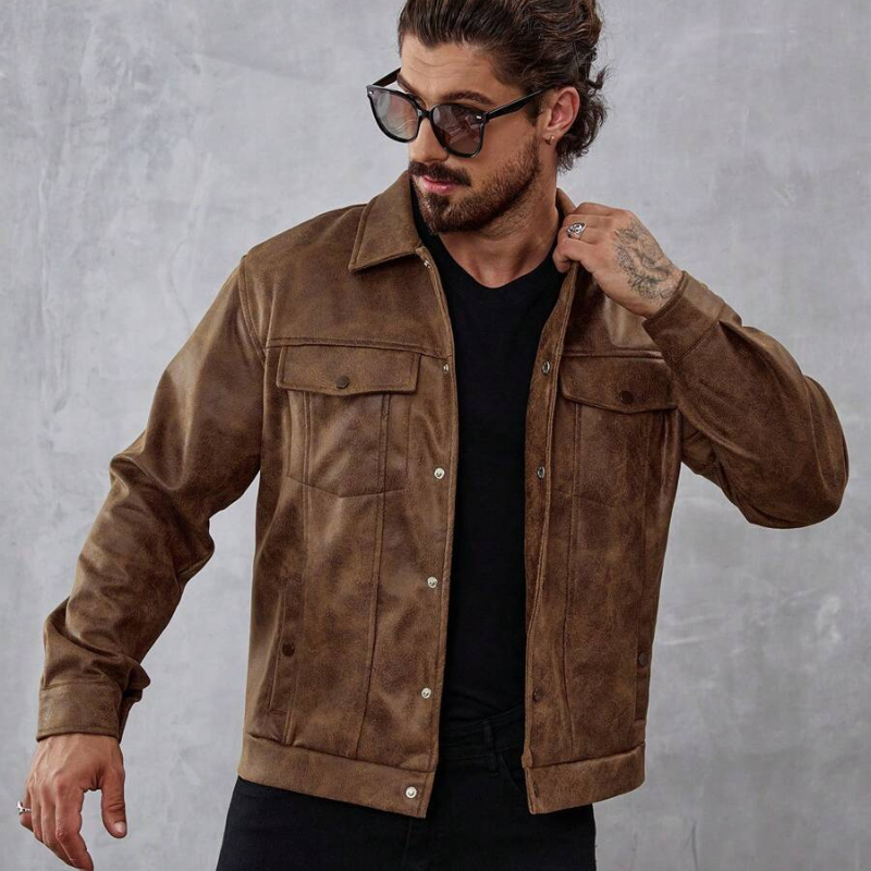 Men’s Leather Jacket in Classic Zip-Up Fit | Stylish Casual and Winter Coat