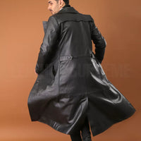 Men’s Long Faux Leather Trench Coat | Classic Winter Jacket
