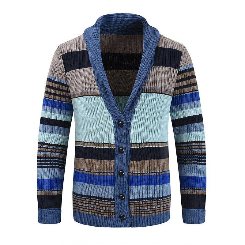 Men’s Knitted Cardigan with Lapel Collar in Colourblock Style | Smart Casual Jumper