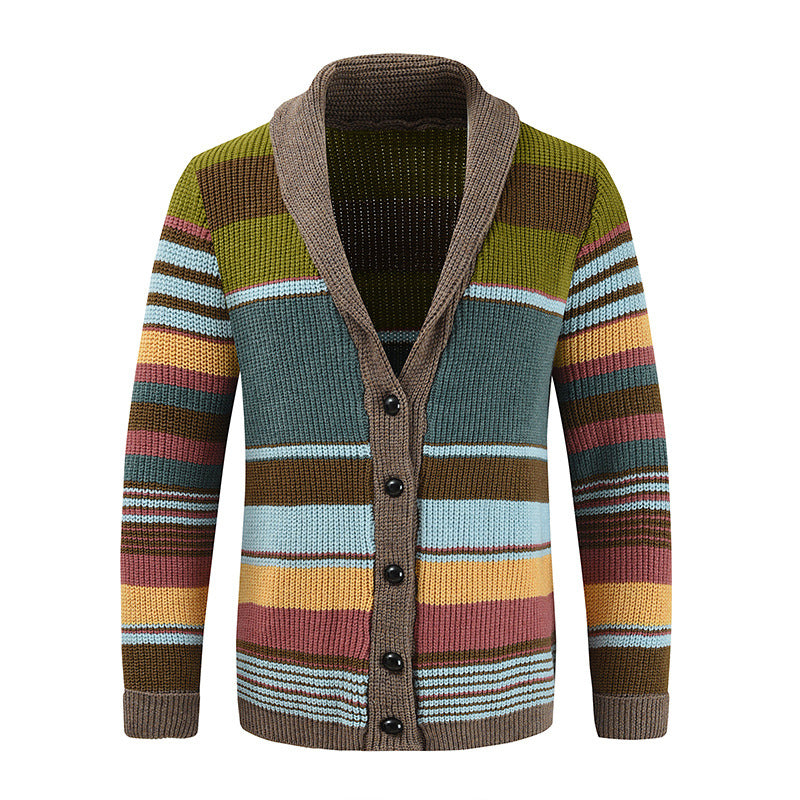Men’s Knitted Cardigan with Lapel Collar in Colourblock Style | Smart Casual Jumper
