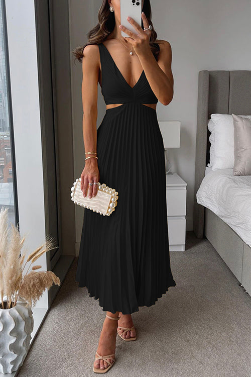 Women’s Pleated Evening Midi Dress in Elegant Style | Wedding Guest Party Dress