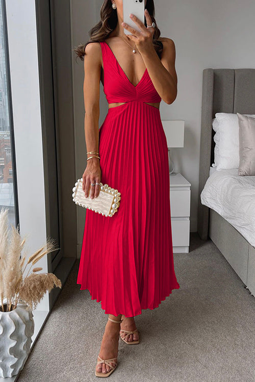 Women’s Pleated Evening Midi Dress in Elegant Style | Wedding Guest Party Dress