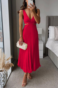 Women’s Pleated Evening Midi Dress in Elegant Style | Wedding Guest Party Dress