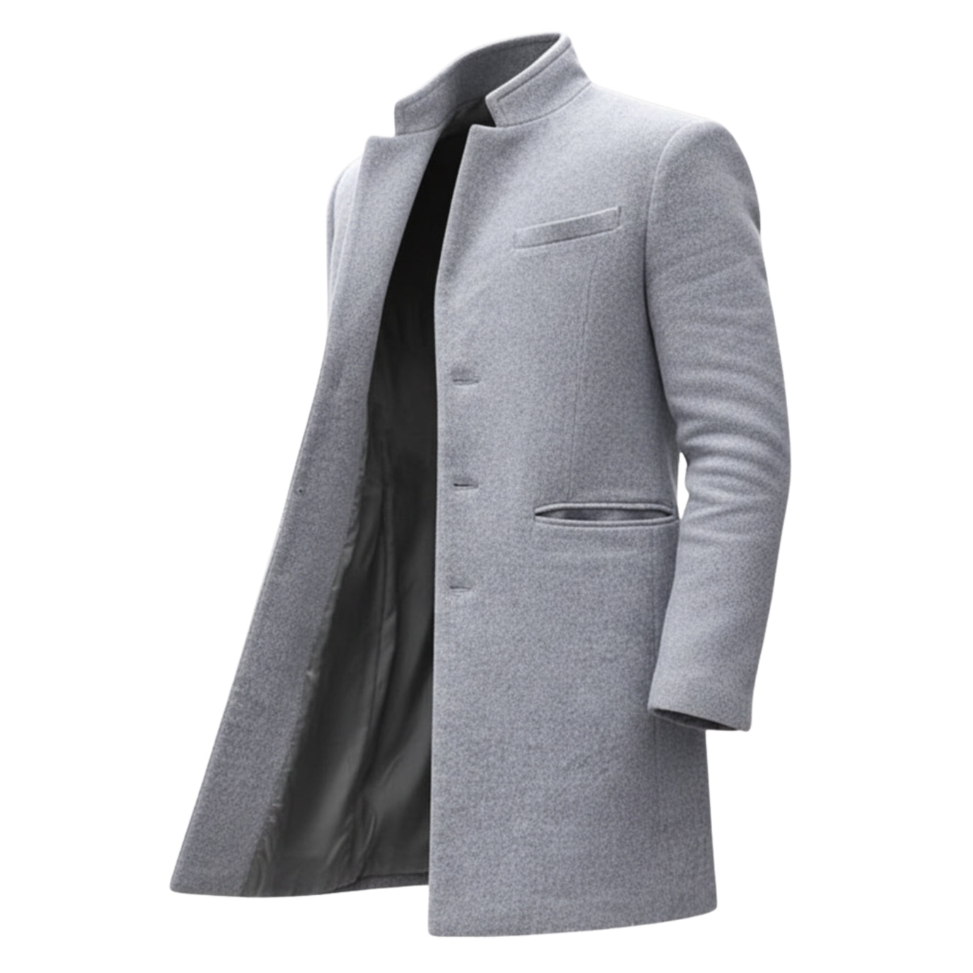 Men’s Slim Fit Overcoat | Long Winter Coat with Stand Collar