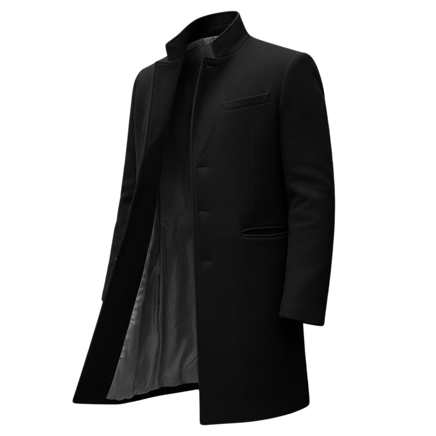 Men’s Slim Fit Overcoat | Long Winter Coat with Stand Collar