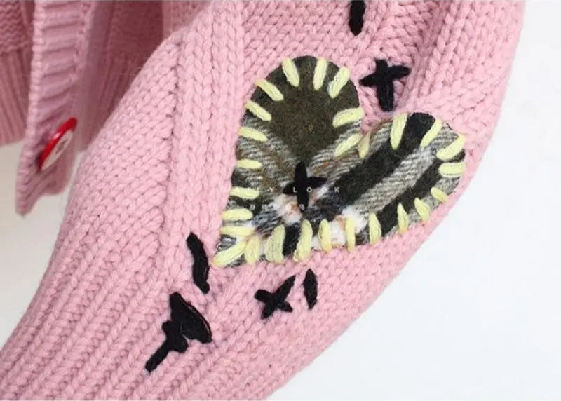 Women’s Patchwork Knit Cardigan with V-Neck | Casual Oversized Sweater