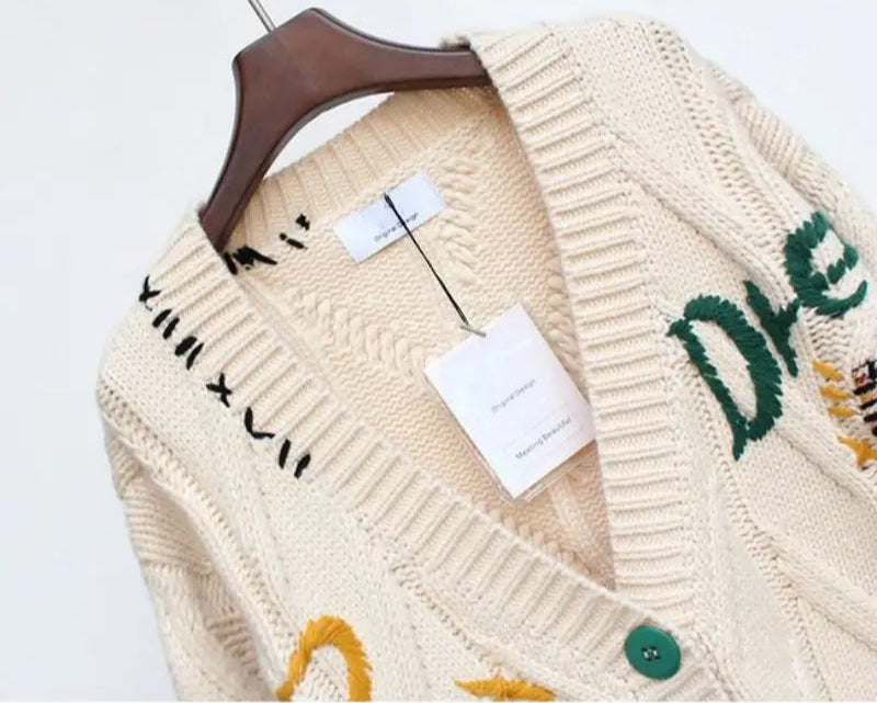Women’s Patchwork Knit Cardigan with V-Neck | Casual Oversized Sweater
