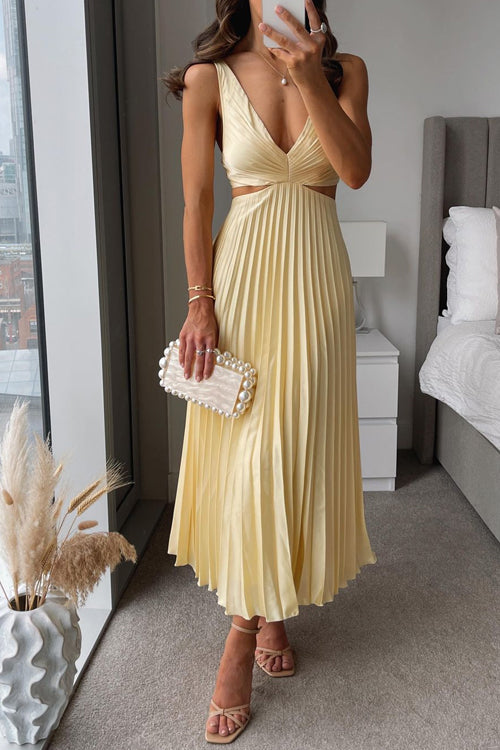 Women’s Pleated Evening Midi Dress in Elegant Style | Wedding Guest Party Dress
