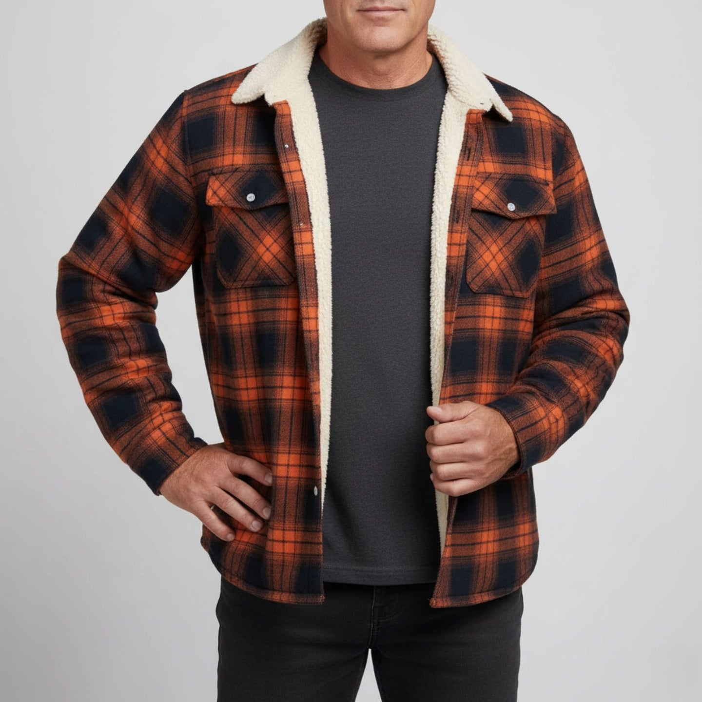 Men’s Checked Winter Jacket in Warm Casual Style | Fleece Lined Outdoor Coat
