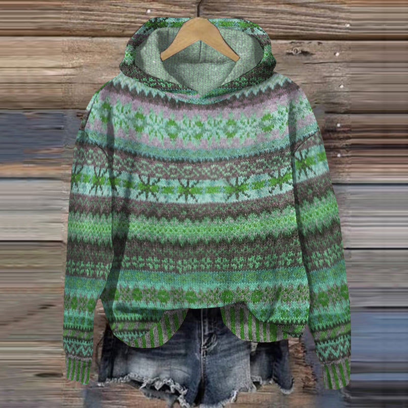 Women’s Fair Isle Hoodie with Winter Knit Pattern | Warm Ladies Jumper